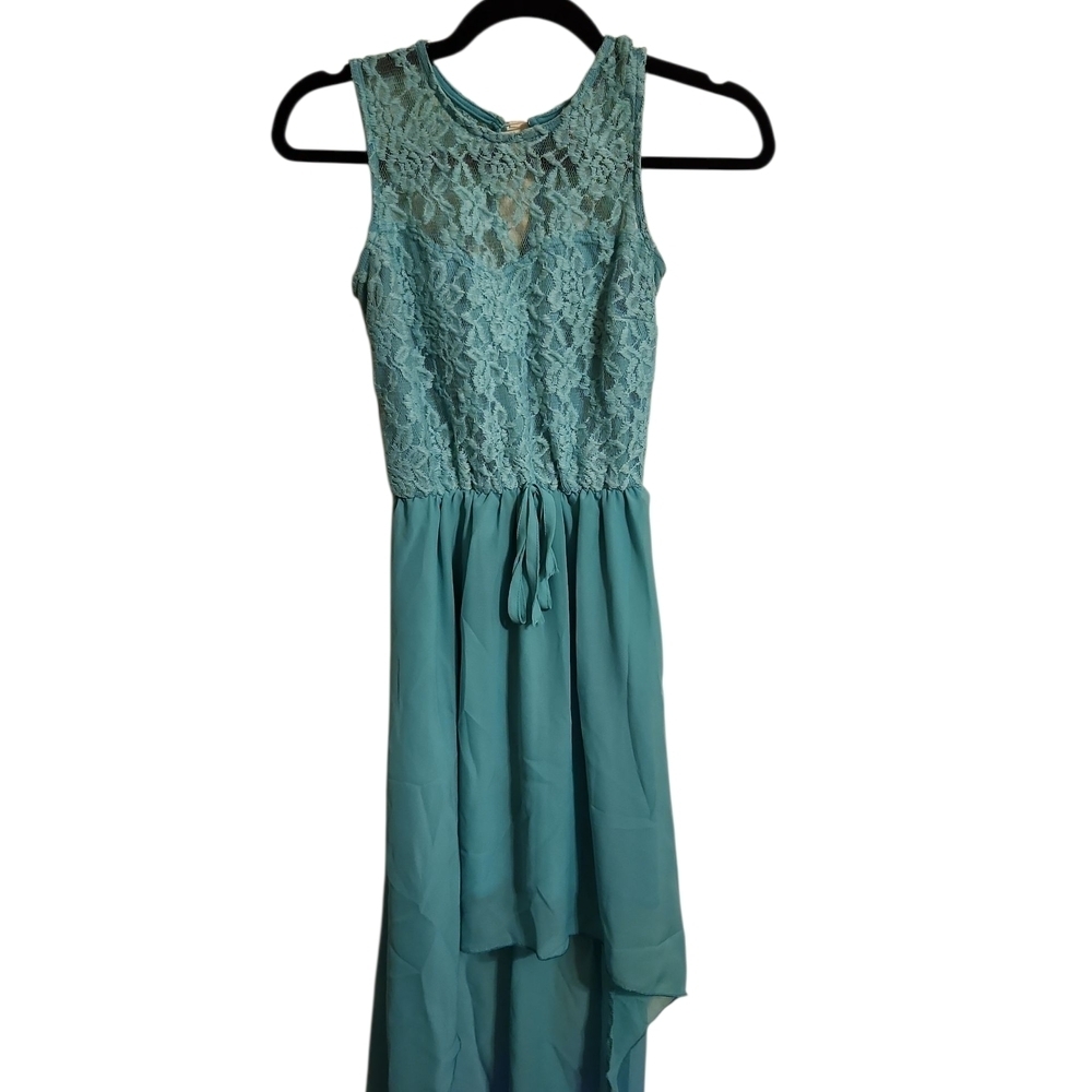 Elegant Teal Lace High Low Dress